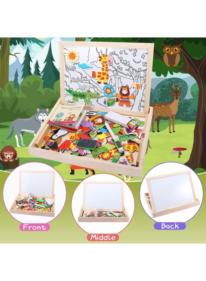 كابسترو لعبة لوح مغناطيسي خشبي للأطفال - أحجية حيوانات مغناطيسية مزدوجة الجوانب ولوح رسم مع قلم قابل للمسح | مجموعة ألعاب تعليمية لمرحلة ما قبل المدرسة - أحجية جنة الغابة - Image 3